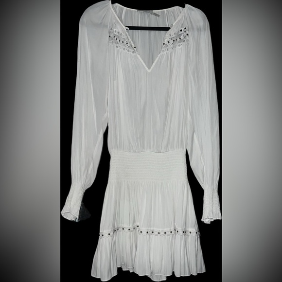 Ramy Brook Dresses & Skirts - Ramy Brook Nardia White Embroidered Studded Drop Waist V-Cut Dress Size SP NWOT